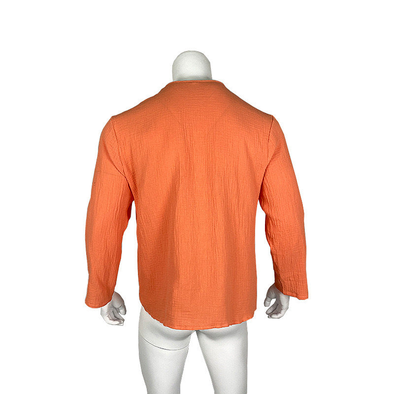 Spring Autumn Texture Men's Loose Casual Stand Collar Long-Sleeved Shirt 8