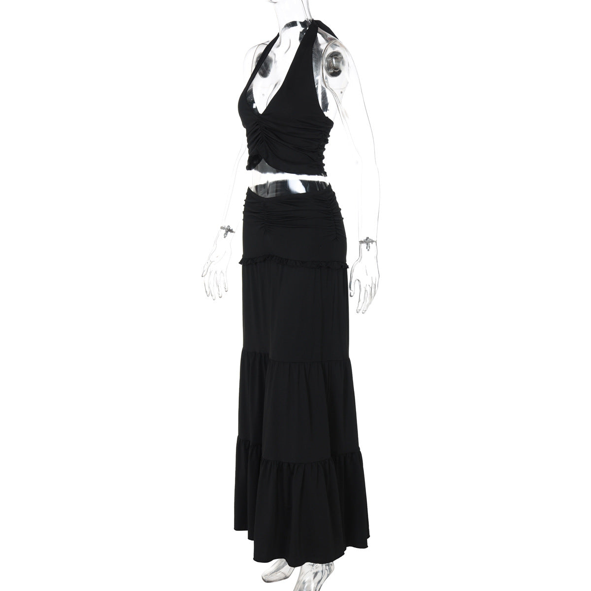 Women summer tie Halter Neck vest pleated Skirt two-piece set 8