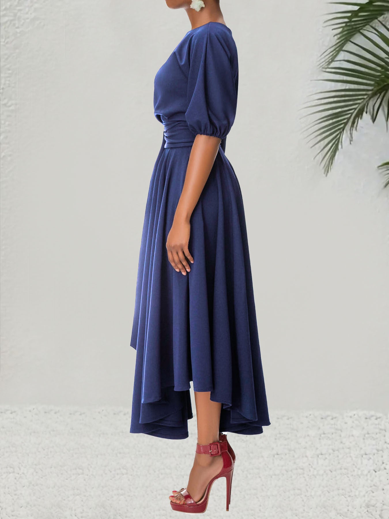 Chic Elegant Solid Color Slash Shoulder Belt Irregular Dress 12