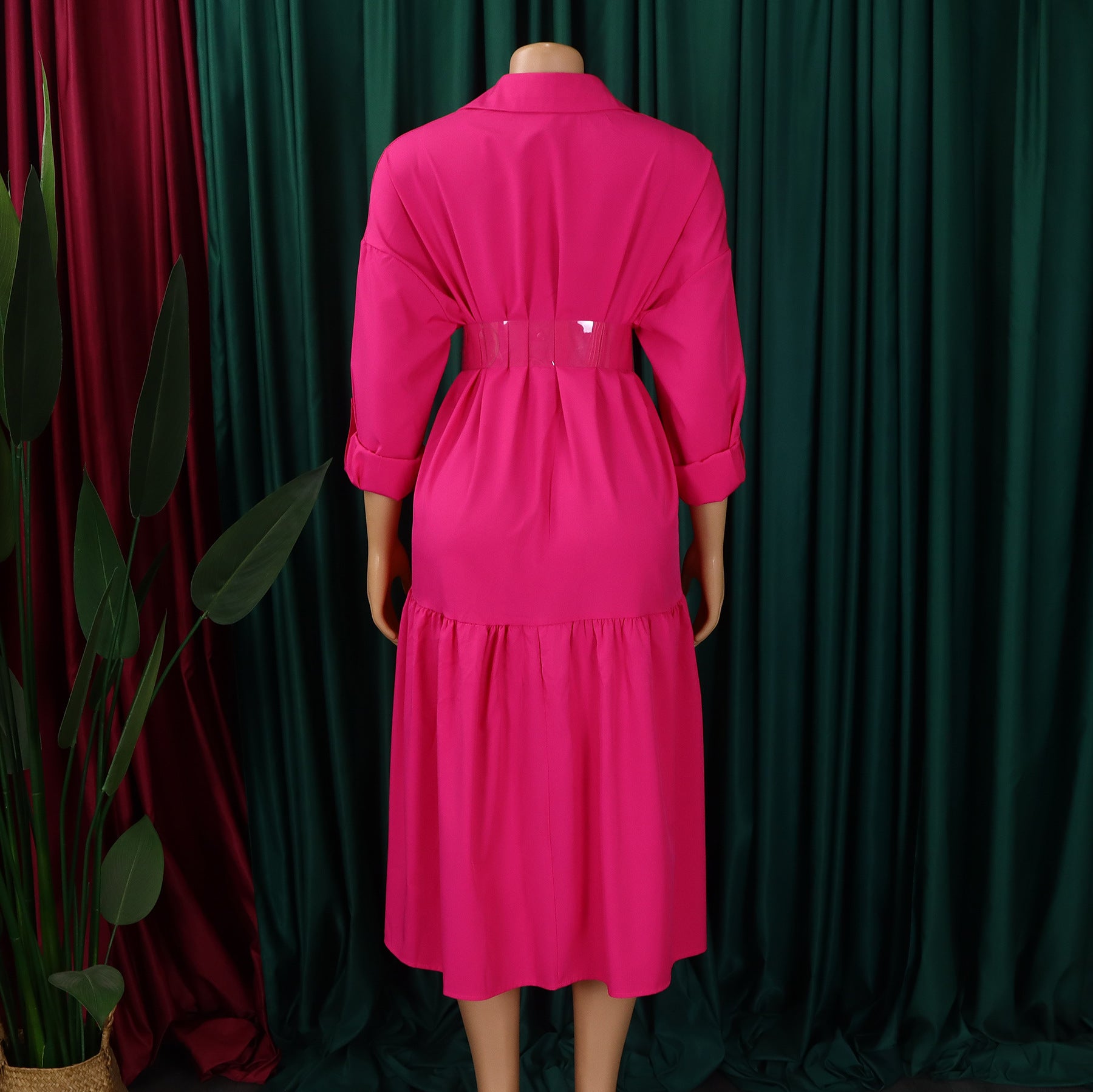 Women's Turndown Collar Solid Color Fashion Loose Casual Button Irregular Shirt Dress 20