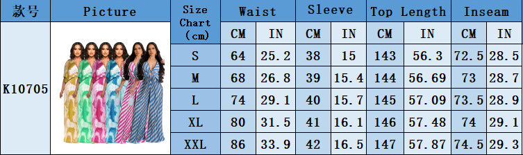 Fashion Women's V-Neck Print Pleated Casual Jumpsuit 20