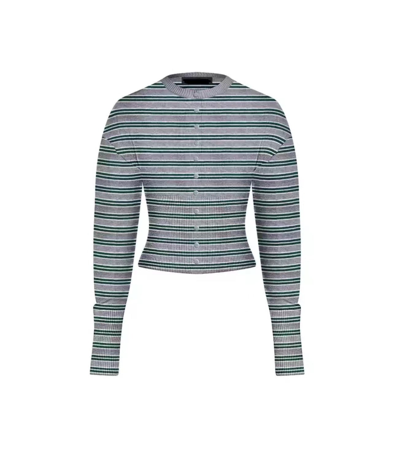 Women striped knitting button-down sweater and shorts two-piece set 5