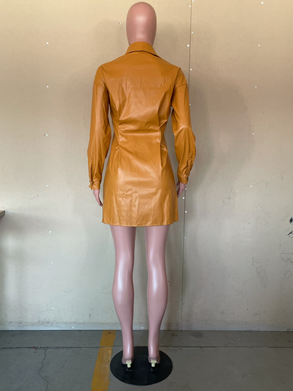 single-breasted buttons Casual Pu dress 24