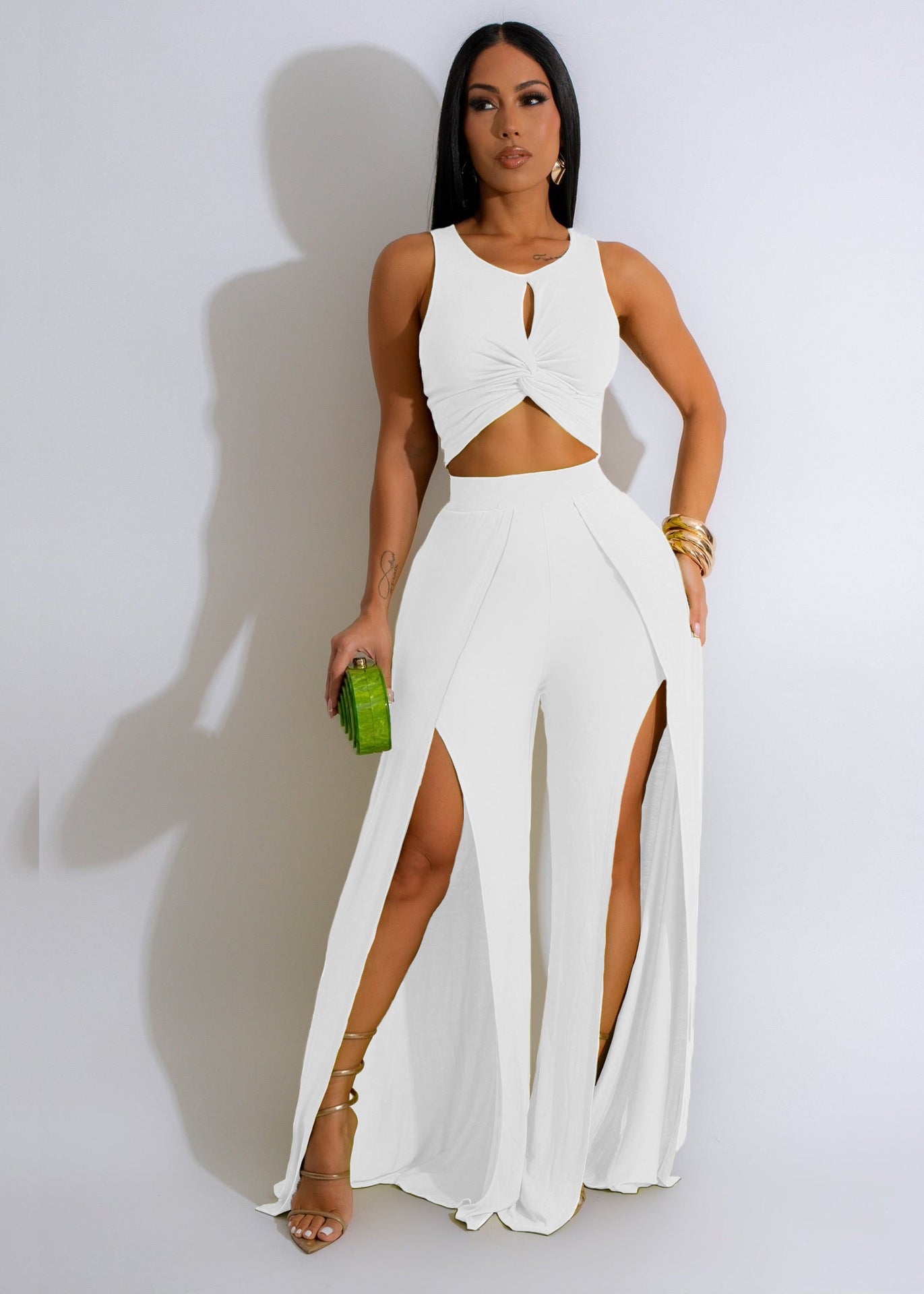 Fashion Casual split vest wide leg pants two-piece set 8