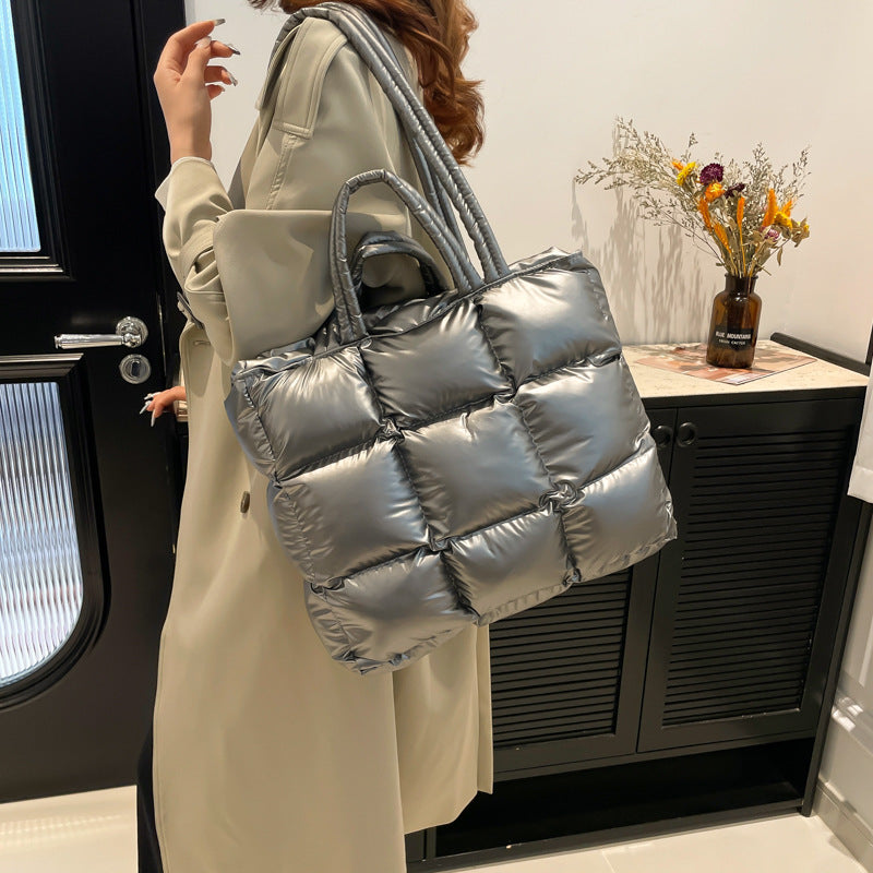 Cotton Down Bag Women's Checkered Shoulder Fashionable Handbag