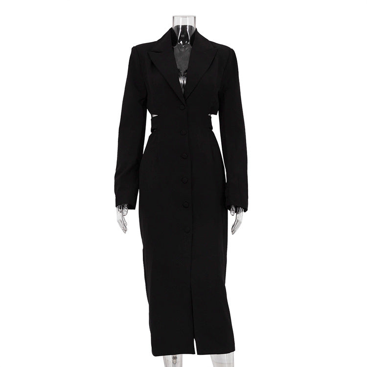 Women hollow Open Waist single-breasted long-sleeved Blazer dress 8