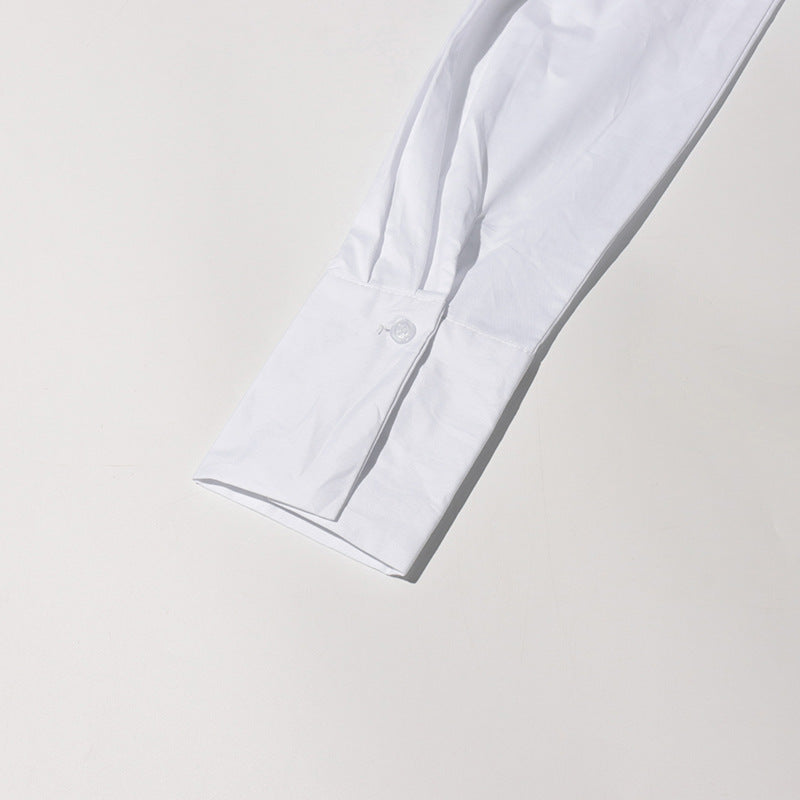 Fashionable Casual Top Spring Turndown Collar Long Sleeve Short Solid Shirt 16