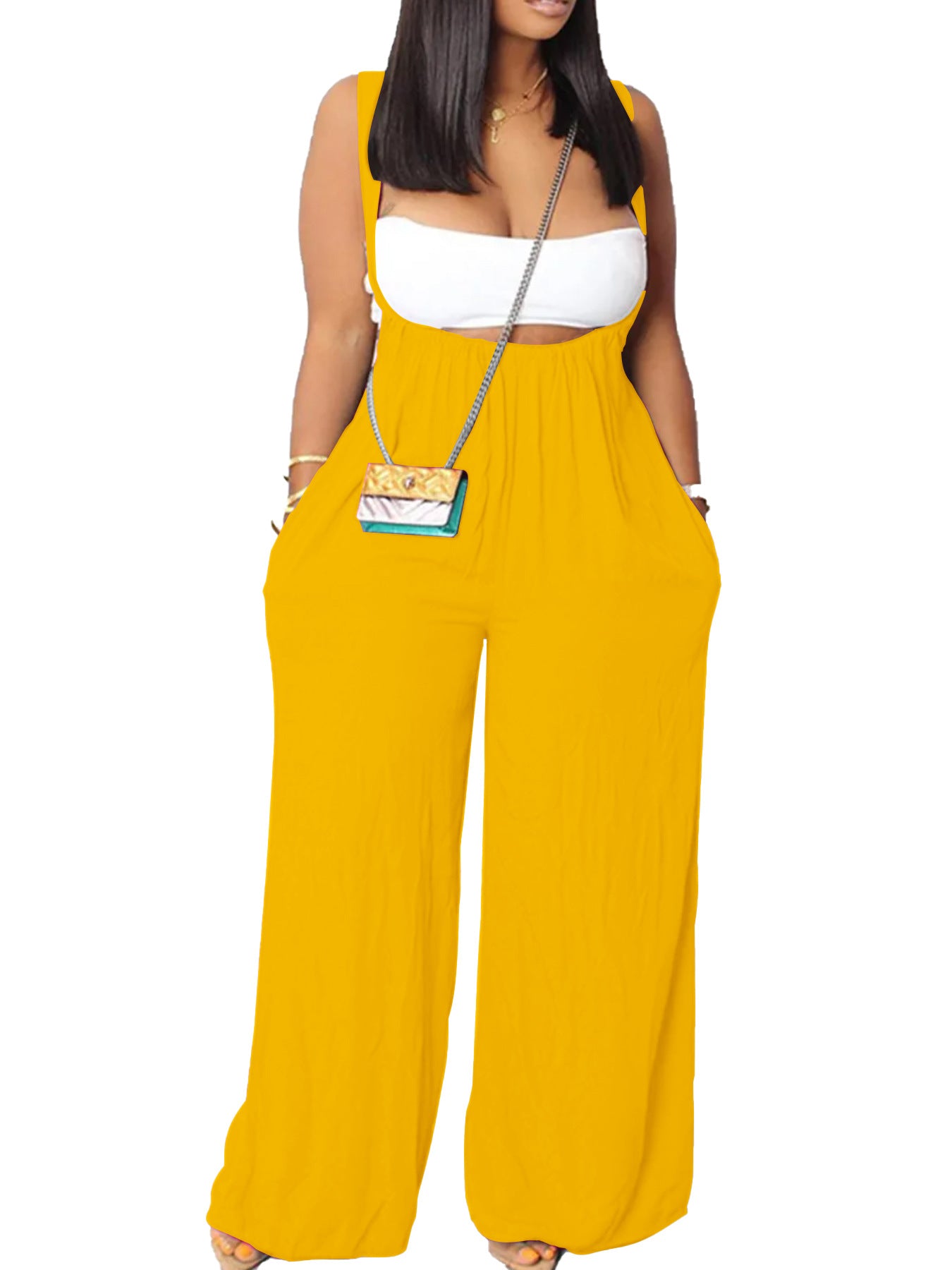 Drawstring Suspenders Wide Leg Trousers Strapless Crop Top Two-Piece Set 20