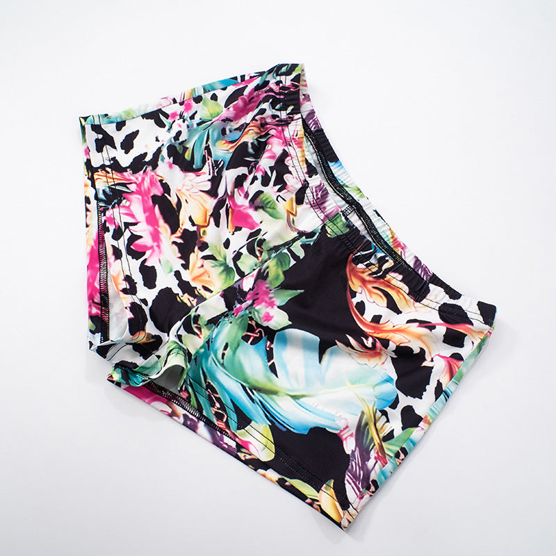 Spring & Summer Women's Irregular Ring Buckle Strappy Print Low Back Tight-Fitting Two Piece Shorts Set 17