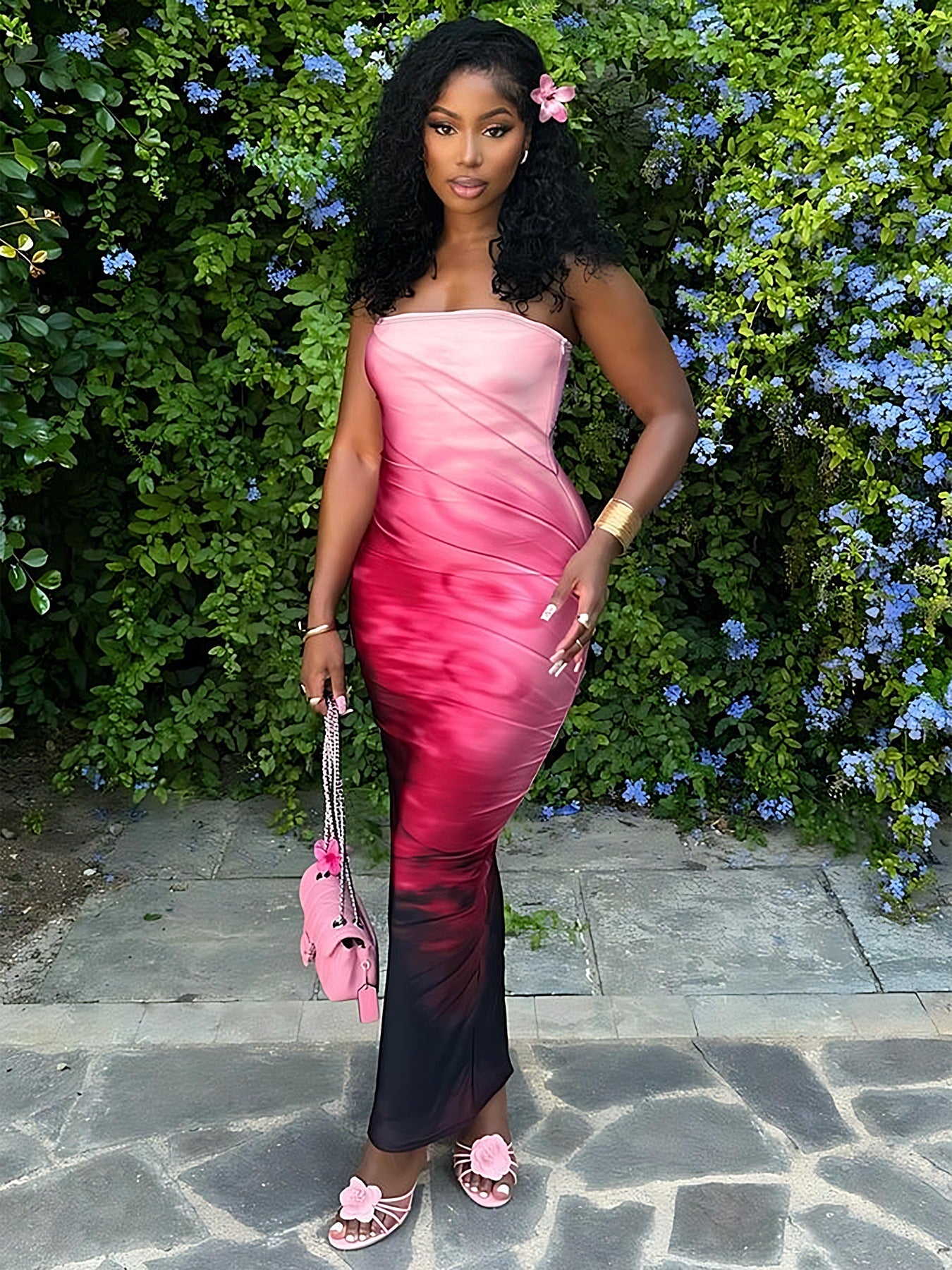 Summer Fashion Chic Elegant Floral Print Sleeveless Long Dress