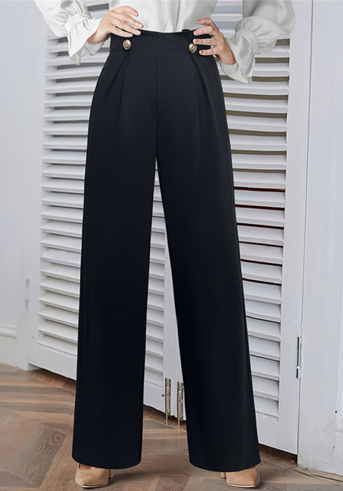 Women Elegant Solid Button Knitting Stretchy Wide Leg Pants