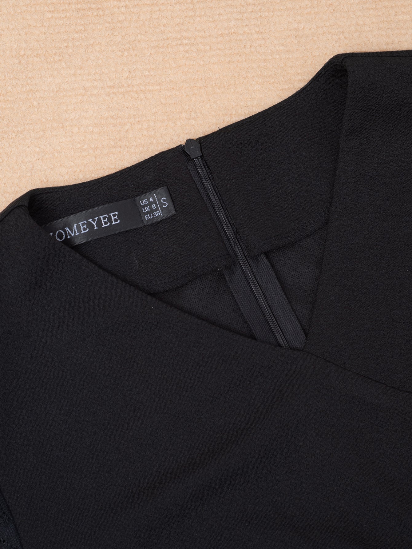 Elegant Slim Lace Patchwork Sleeve Black Ruffle Career Dress 7