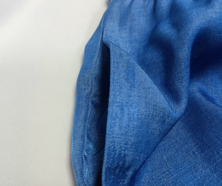 Women blue denim halter neck turndown collar backless top and wide leg pants two piece set 9