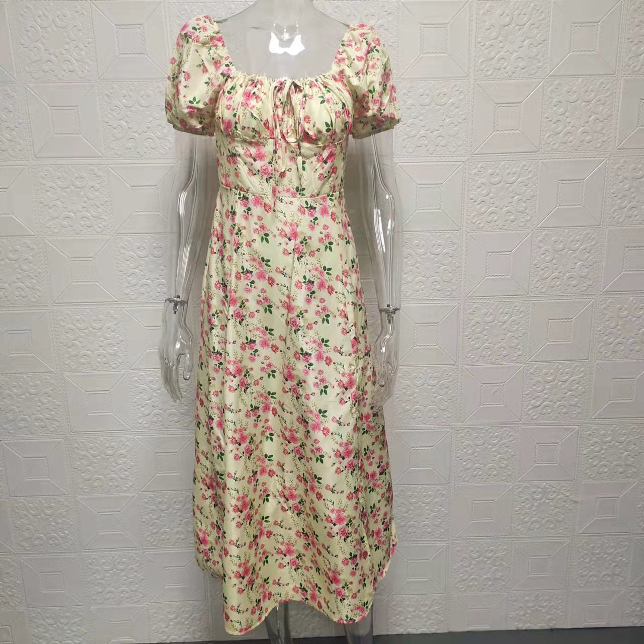 Square Neck Long Floral Summer Dress 32