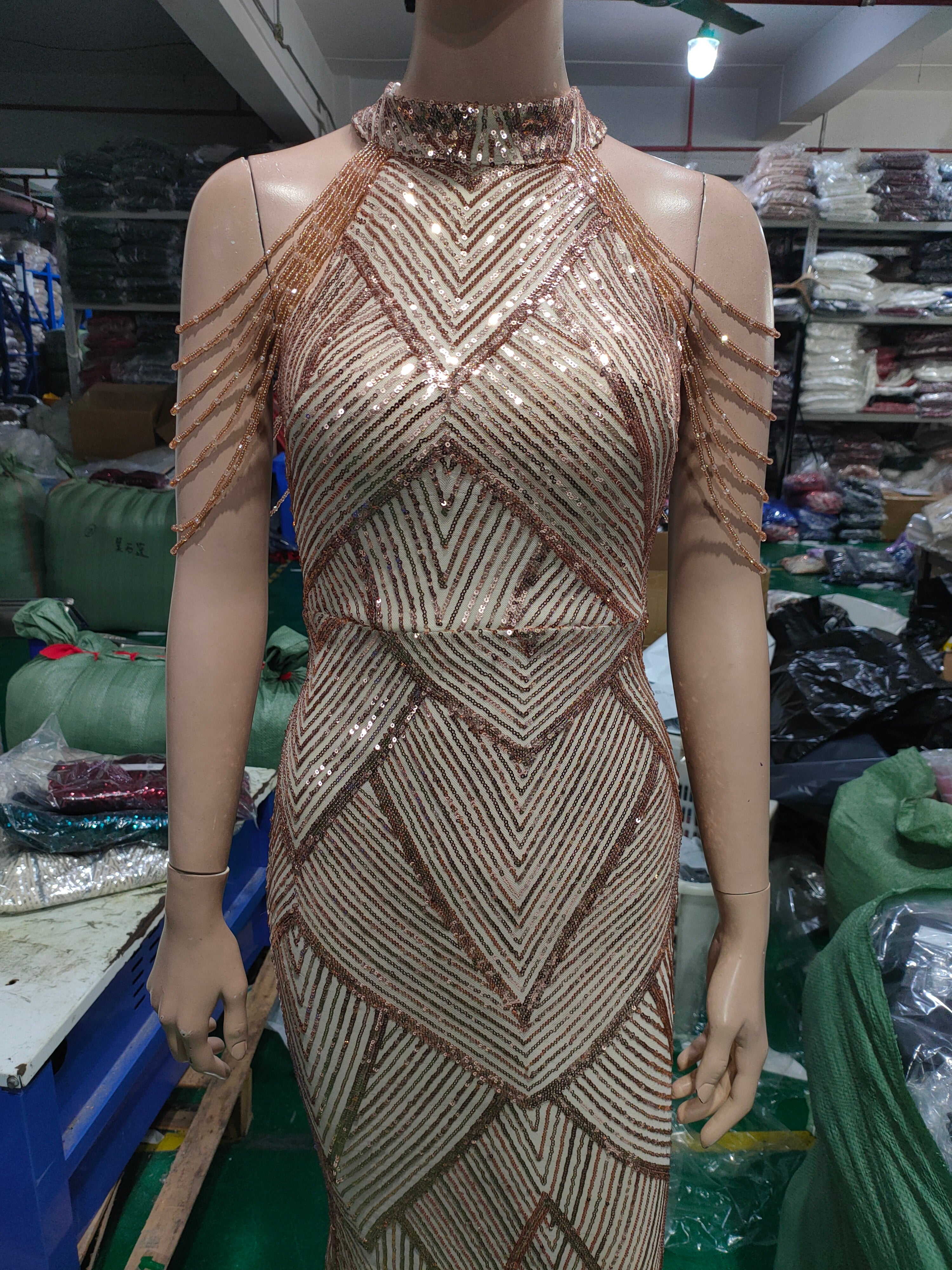 Deep V-Neck Sequined Fishtail Dress Sexy Evening Party Gown 19