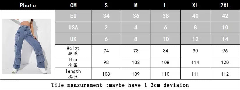 Women's High Waist Pocket Loose Cargo Denim Pants 8