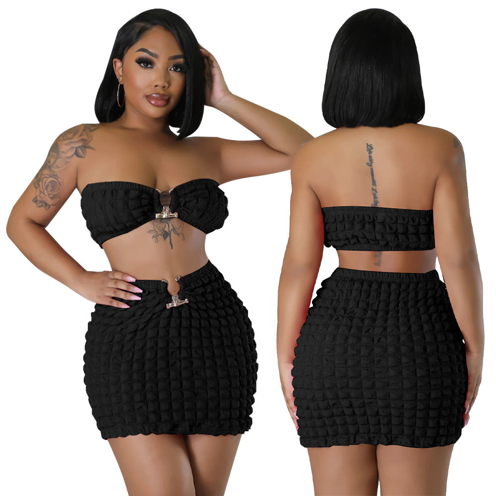Women Sexy Bandeau Top and Skirt Two-Piece Set 4