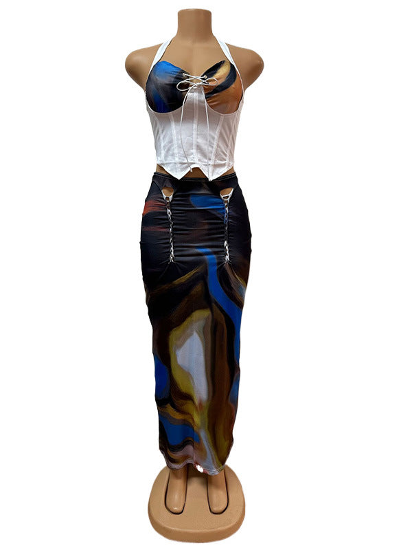 Women Printed Crop Top and Skirt Two-piece Set 6