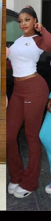 Women's Autumn Contrast Color Round Neck Slim Long Sleeve Two Piece Pants Set 7