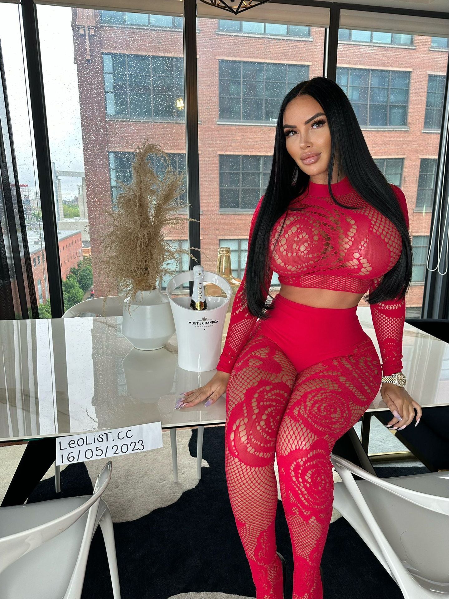 Women hollow sexy mesh two-piece set 3