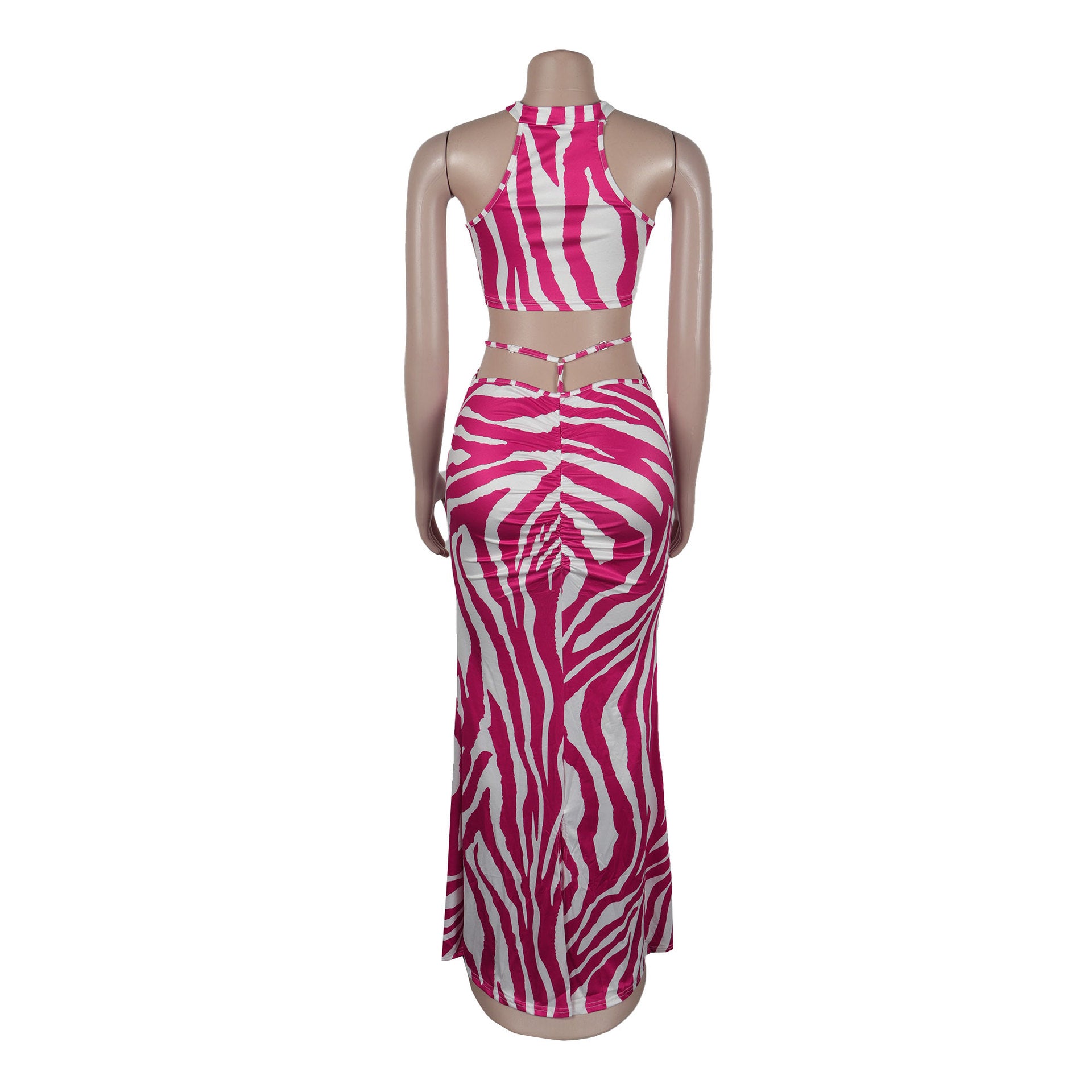 Women Striped Crop Top and Long Skirt Two Piece Set 12