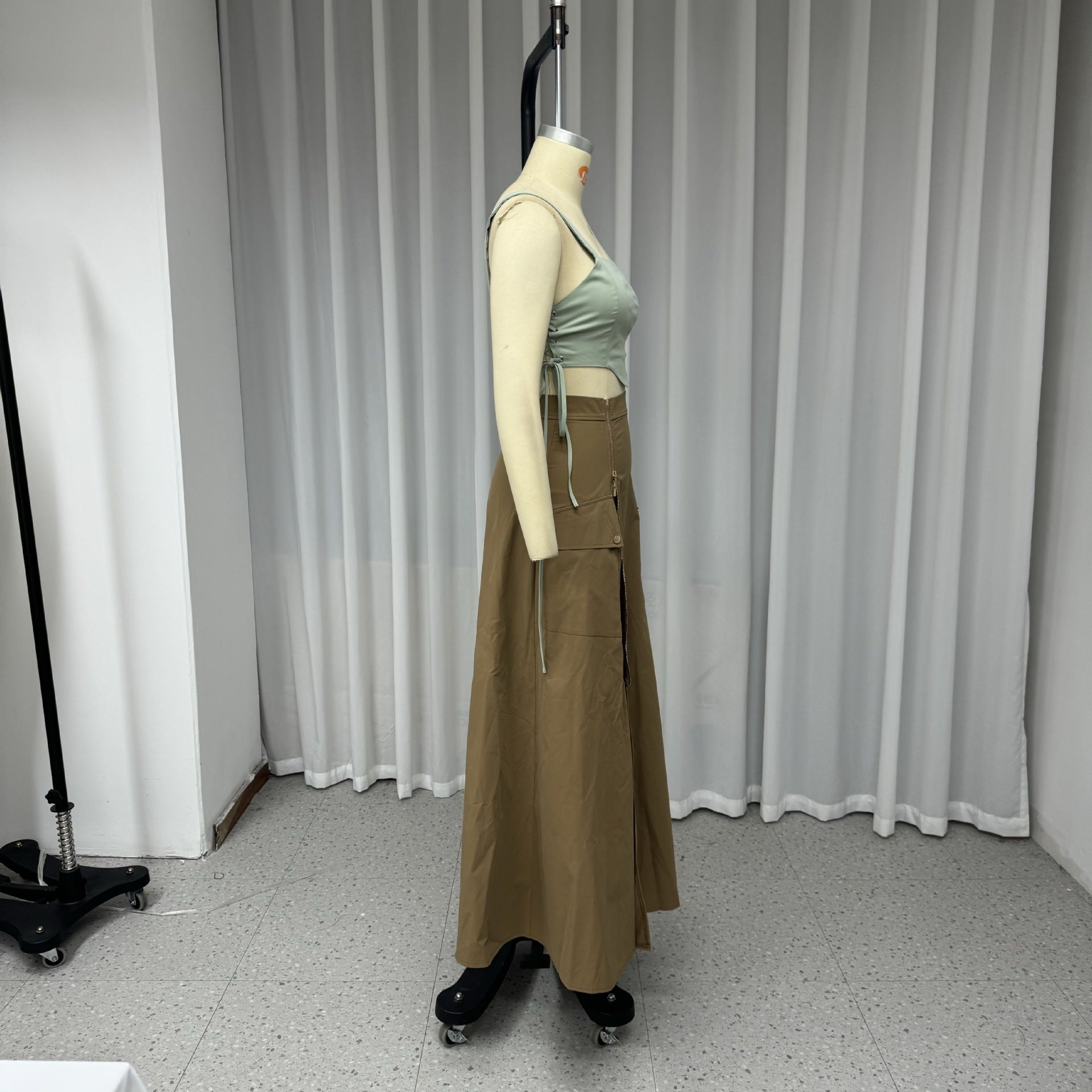 Women Fashion Casual Sleeveless solid color tie Tank Skirt two-piece set 6