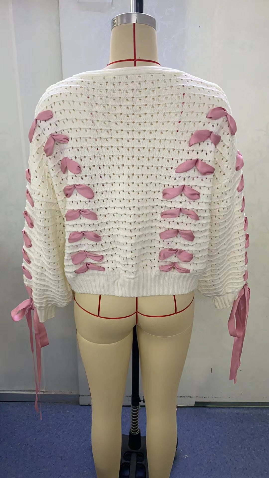 Autumn Winter V-Neck Lace Hollow Knitting Cardigan Top Loose Casual Sweater Jacket Women 9