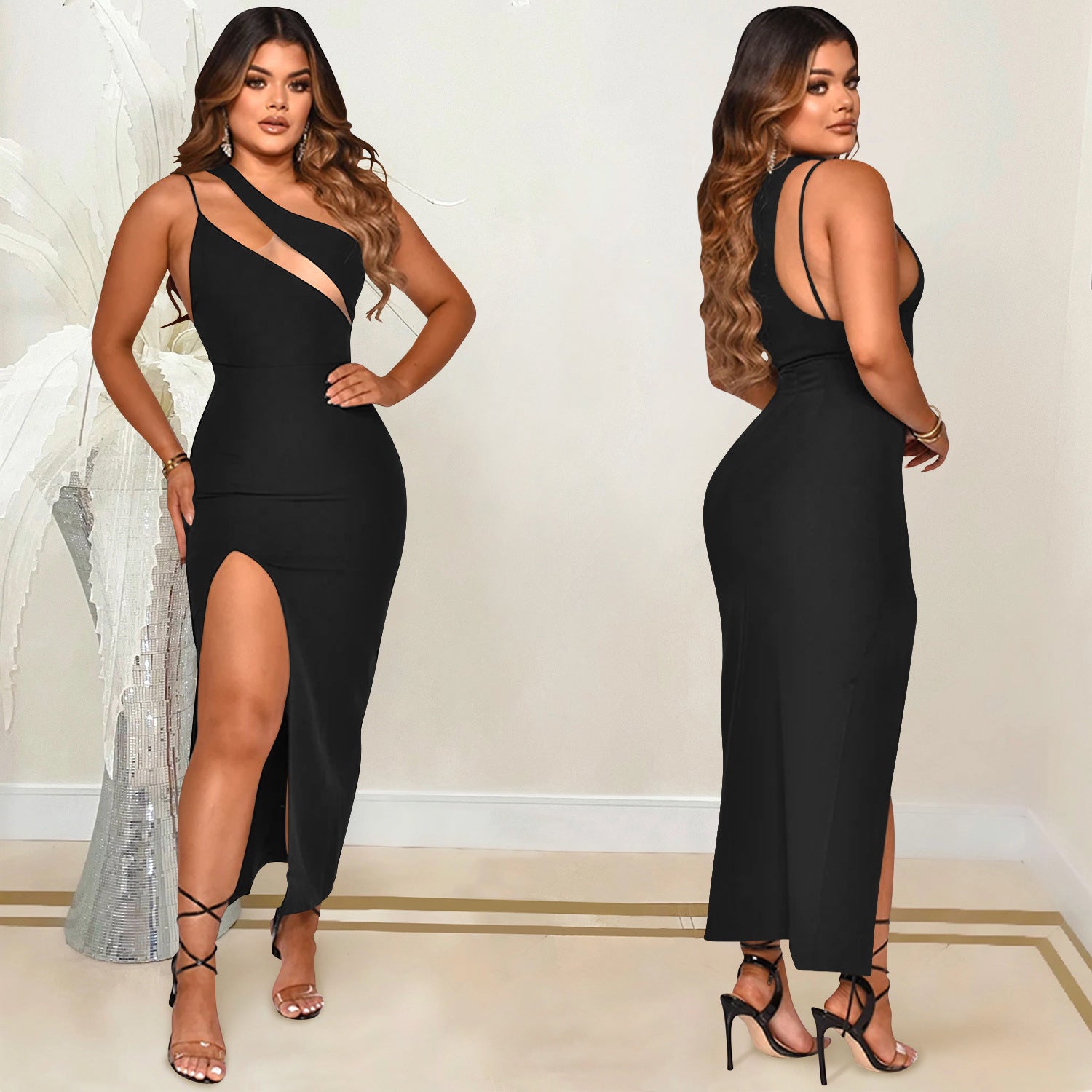 Women sexy irregular sleeveless slit dress