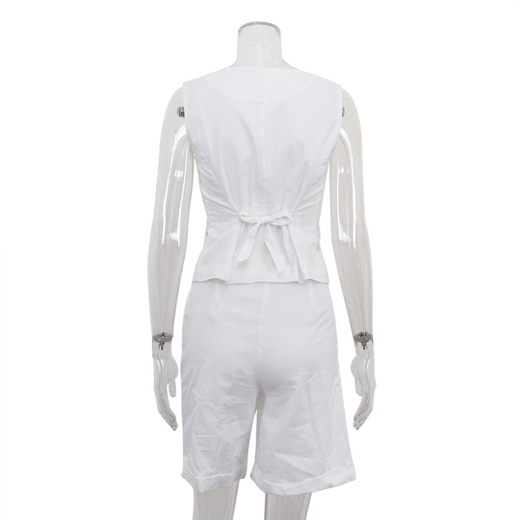 Women Linen summer casual sleeveless vest shorts Two Piece Set 11