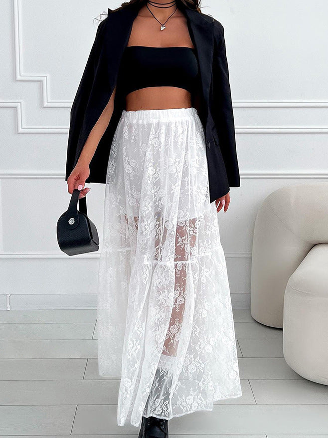Sexy See-Through Lace A-Line Spring Summer Fashion Long Skirt 5