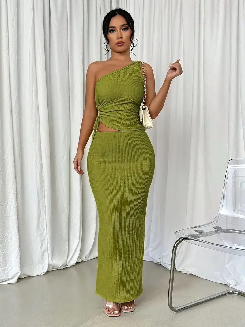 Women Spring/Autumn Sleeveless Top and Skirt Two-Piece Set