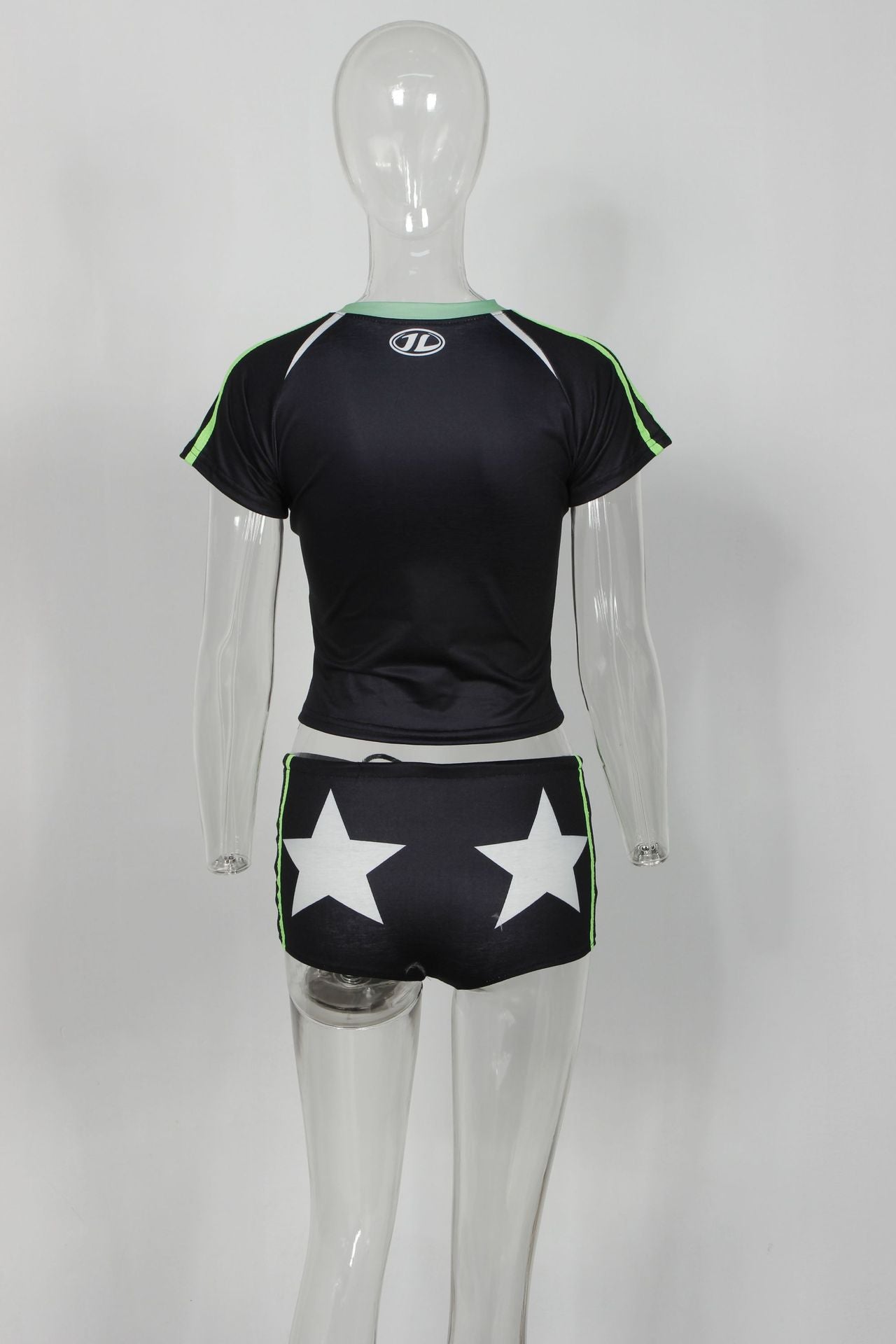 Women Sports Retro Letter Print Short Sleeve Top and Shorts Two-piece Set 17