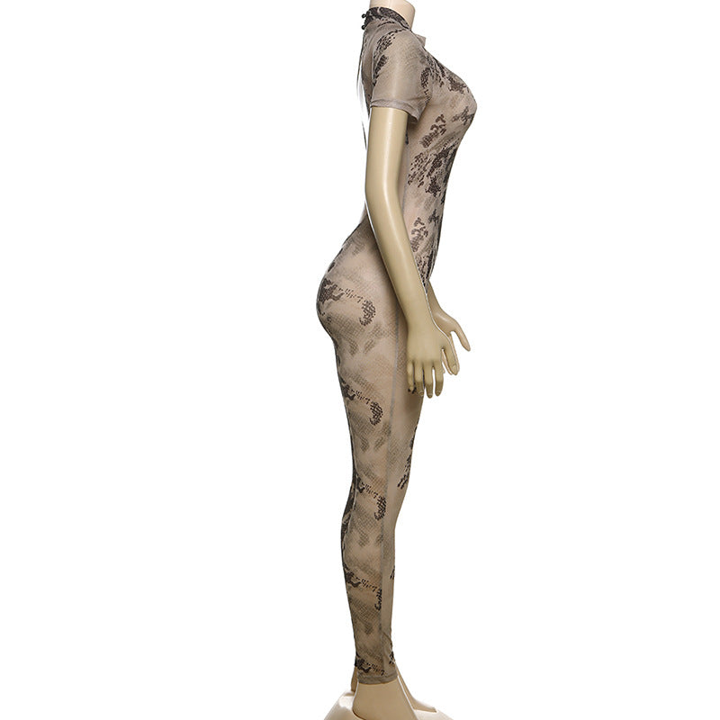 Summer Women sexy backless print see-through mesh jumpsuit 21