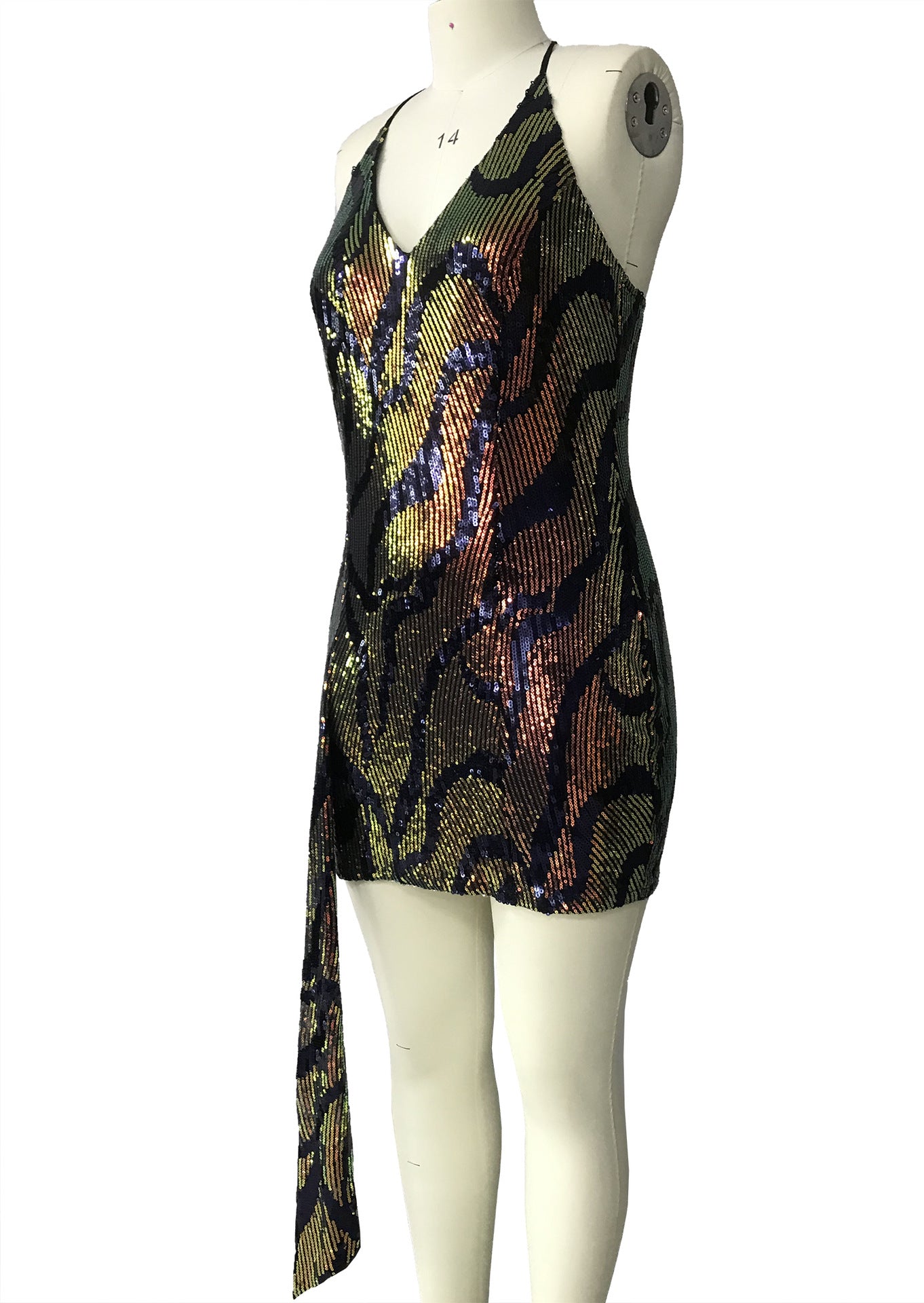 Women's Fashion Open Back Sexy Halter Neck Sequin Plus Size Dress 10