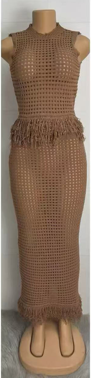 Women's Knitting Hollow Out Sexy Two-Piece Skirt Set 4