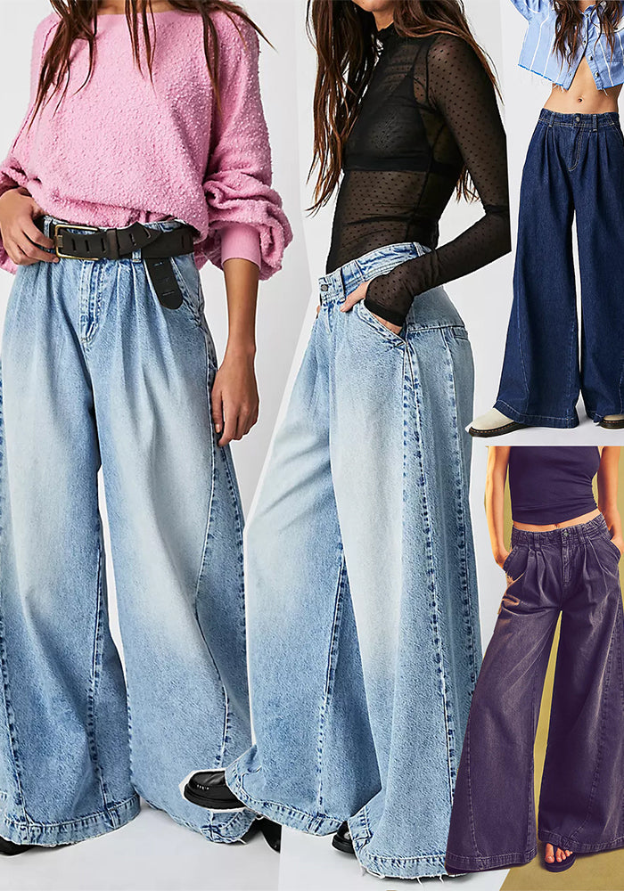Plus Size Women Street American Casual Denim Wide Leg Pants