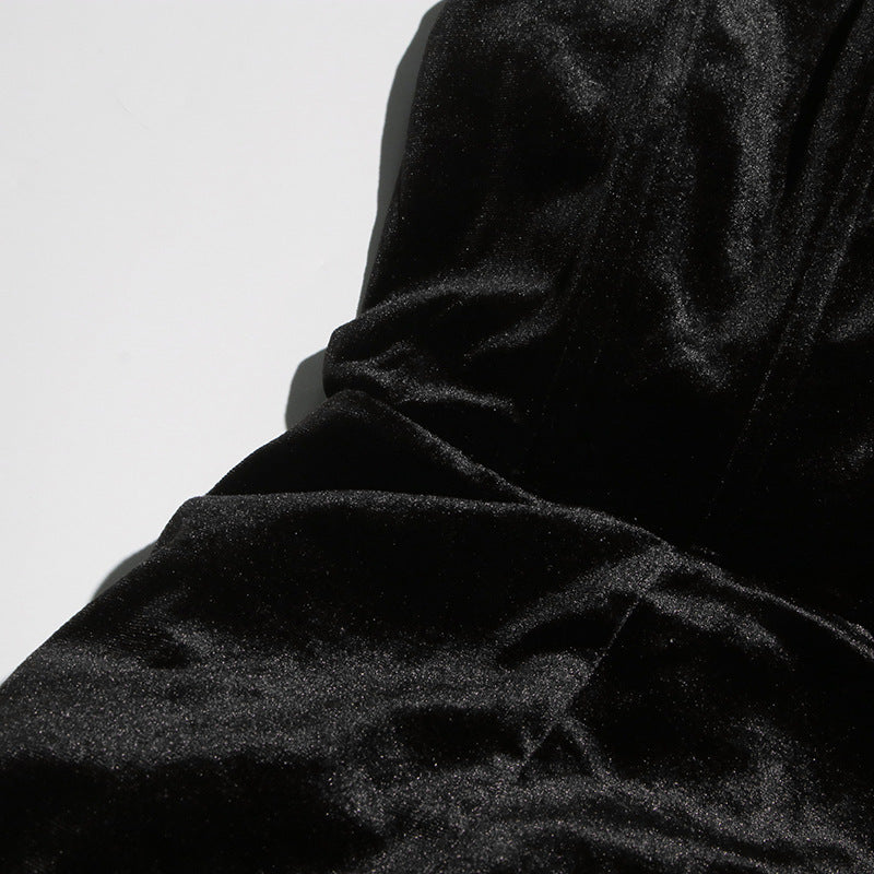 Women sexy velvet wrap chest white rose puffy dress 9