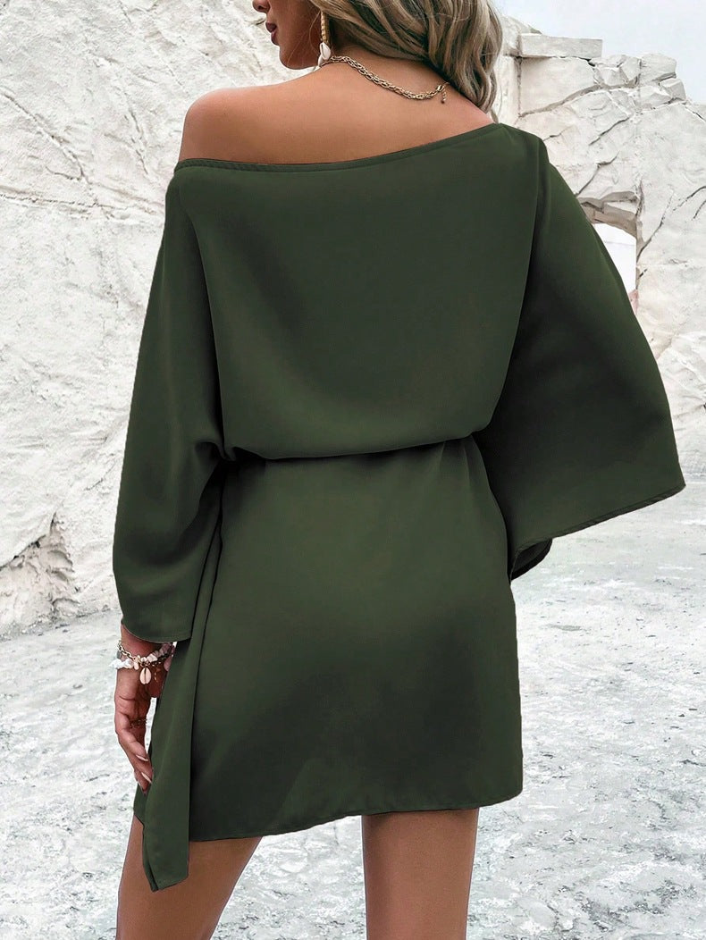 Women Satin Off-shoulder Asymmetrical Dress 9