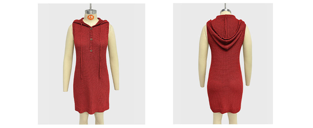Women v-neck sleeveless hooded dress 13