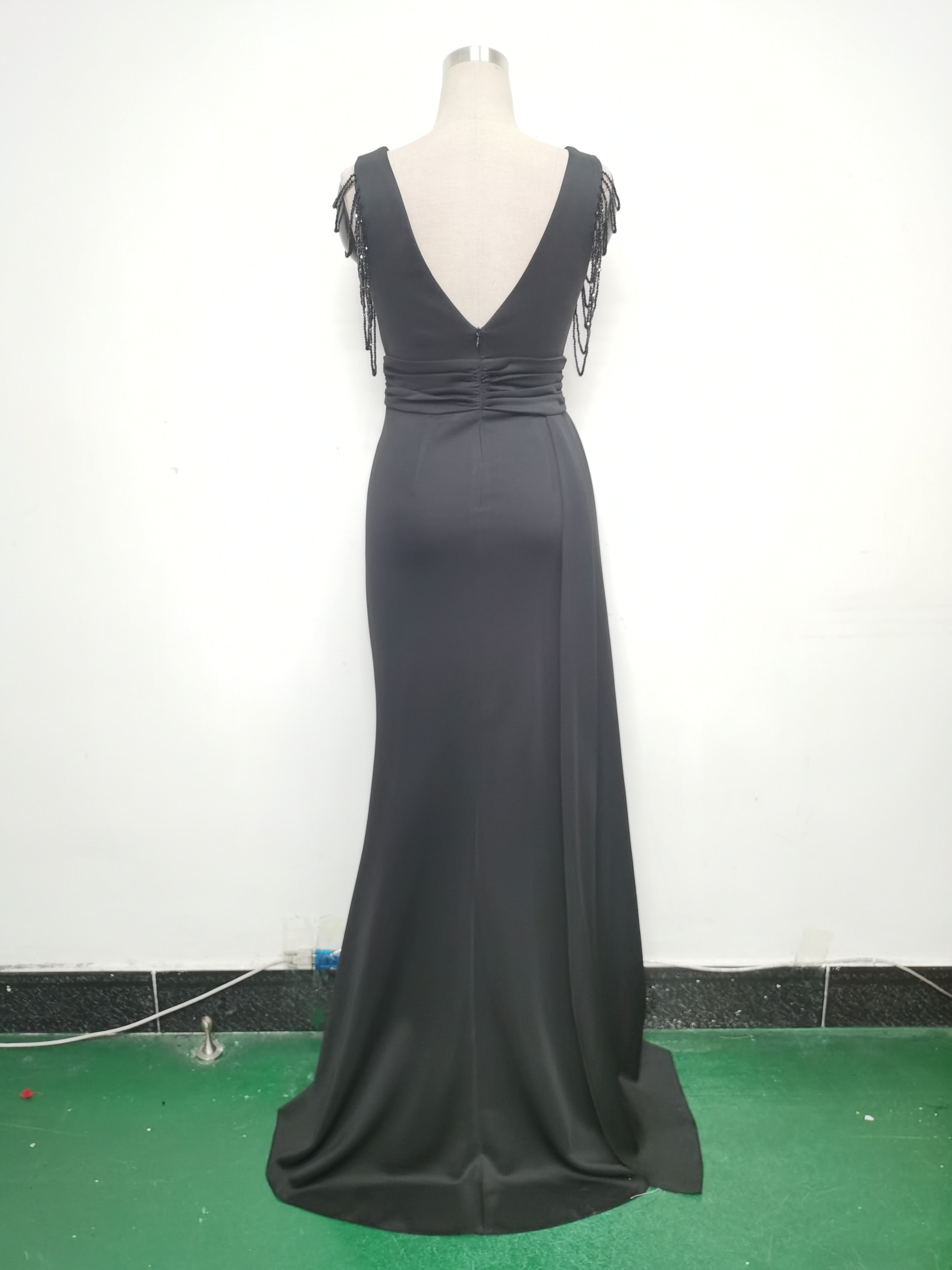 Women Satin Pleated Beaded Evening Dress 29