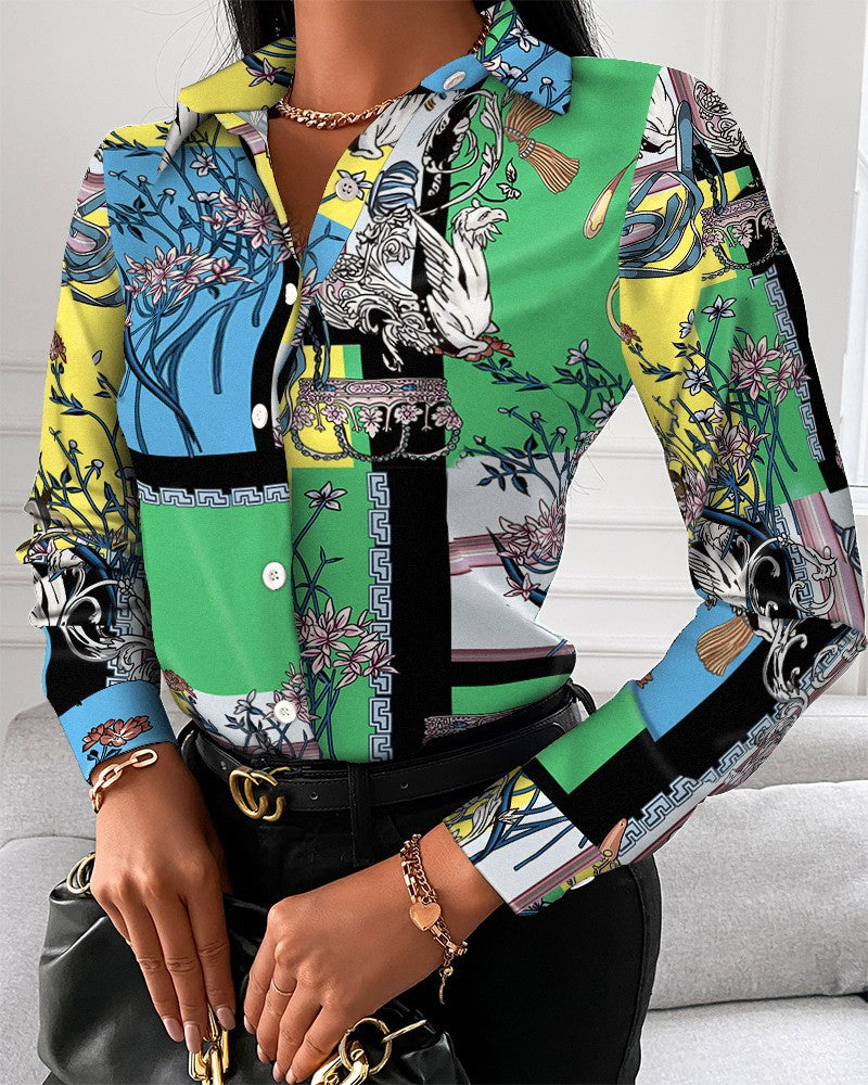 Women long-sleeved elegant printed shirt 16