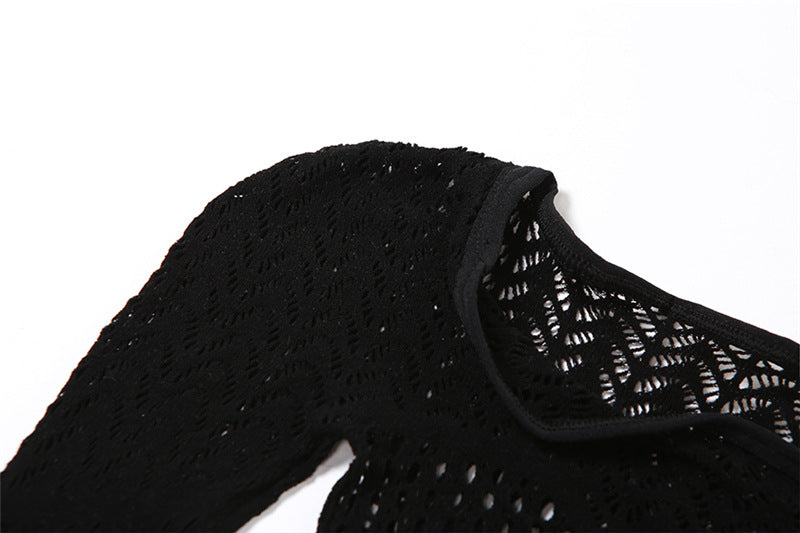 Summer Women's Sexy Hollow Jacquard Knitting High Waist Tight Fitting Jumpsuit 15