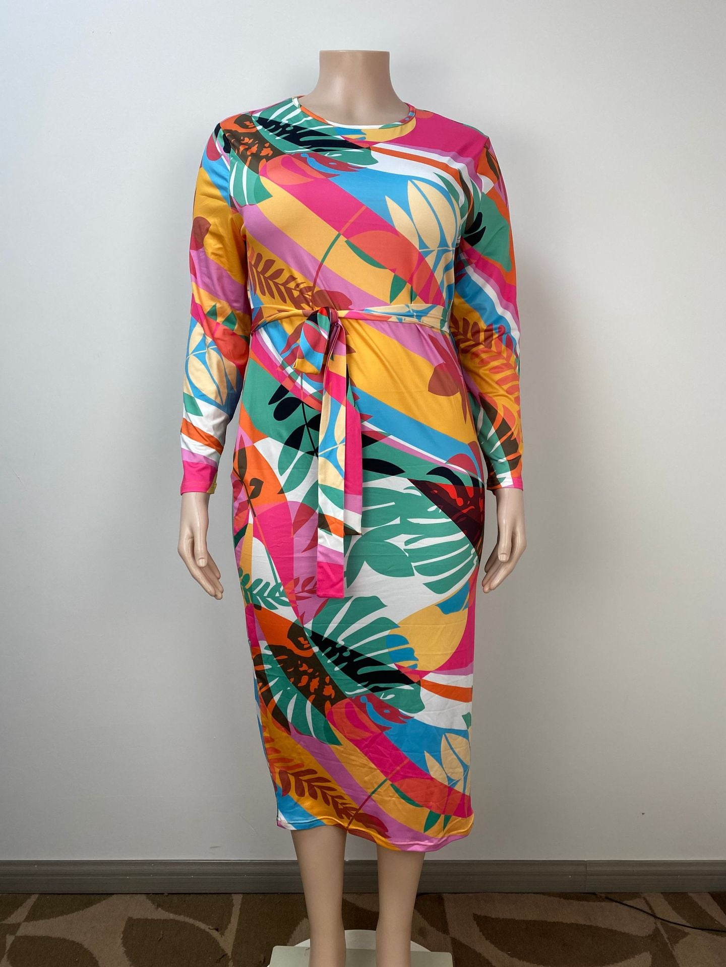 Plus Size printed long sleeve slim long dress 6