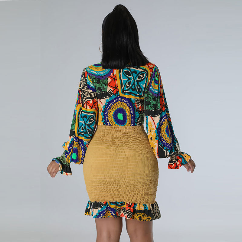 Sexy Print Upper Fishtail Slim Bodycon Dress 4