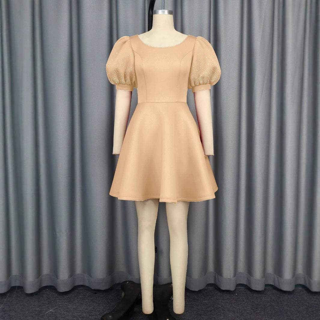 Women Beaded Puff Sleeve Formal Party Evening Dress 6