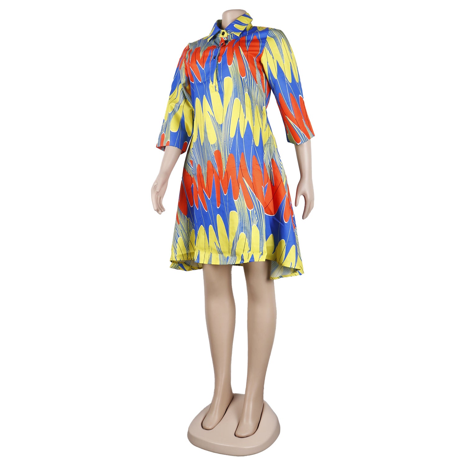 Women Casual Printed Deep v Turndown Collar Dress 13