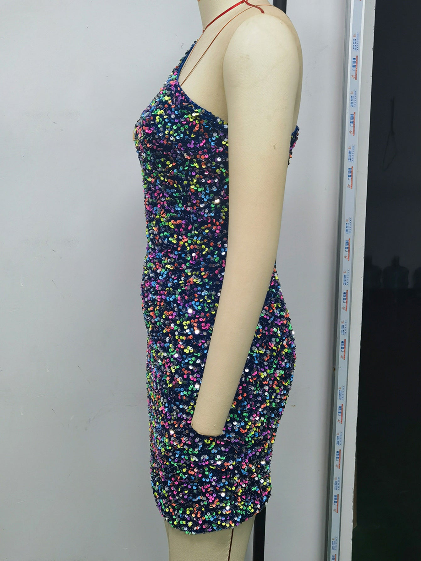 Women Sexy One Shoulder Long Sleeve Sequin Party Evening Dress 8