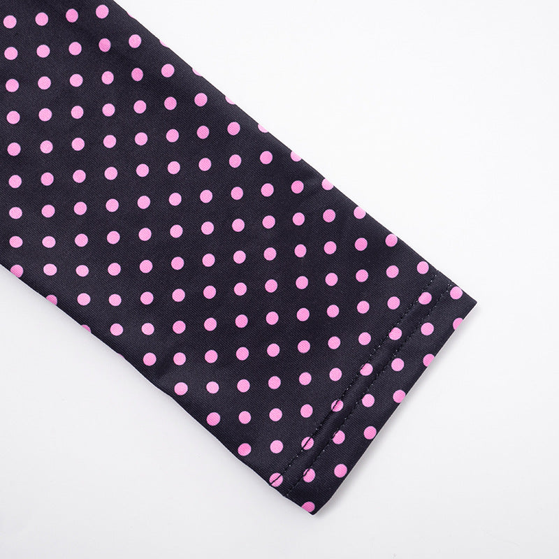 Women polka dot print long-sleeved zippered top and shorts two-piece set 12