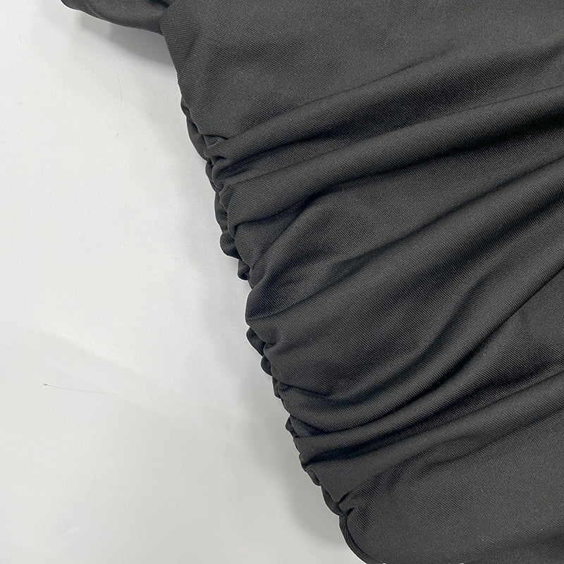 Women's Autumn Fashion Slim Fit Round Neck Long Sleeve Shirred Bodycon Irregular Ribbon Dress 29