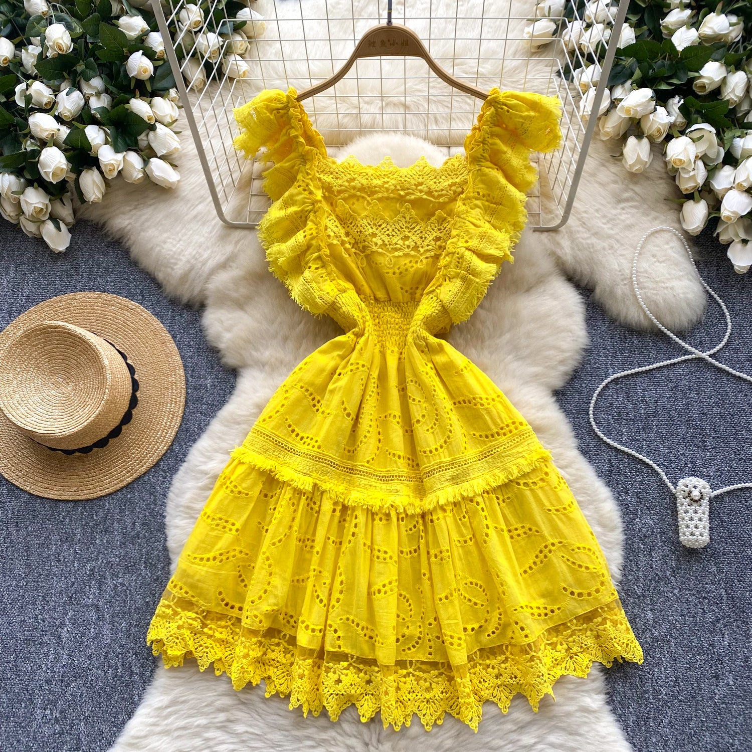 Women Summer French Lace Embroidered Dress 6